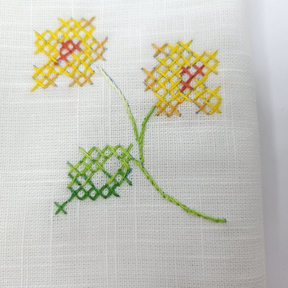 Set of 8 Embroidered Napkins 4 Napkin Rings STAIN READ Floral Cross Stitch - Picture 4 of 6